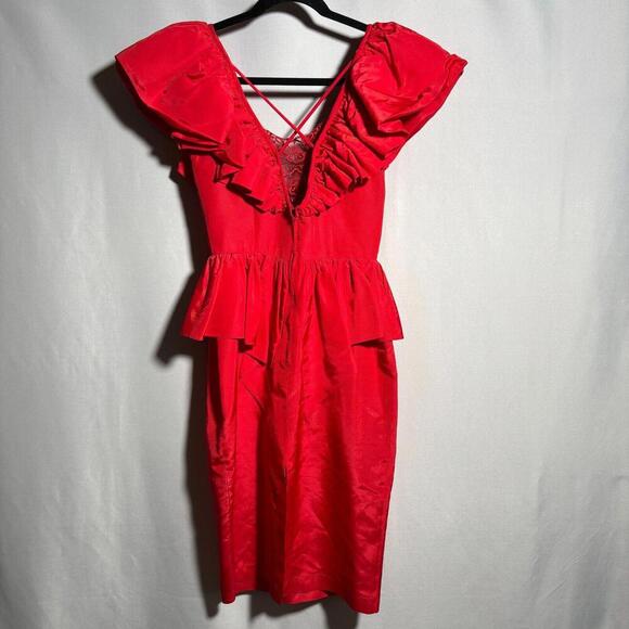 VTG Climax 80s‎ David Howard Red Party Prom NYE Dress Ruffles Dramatic 3/4 *XXS - Picture 4 of 12